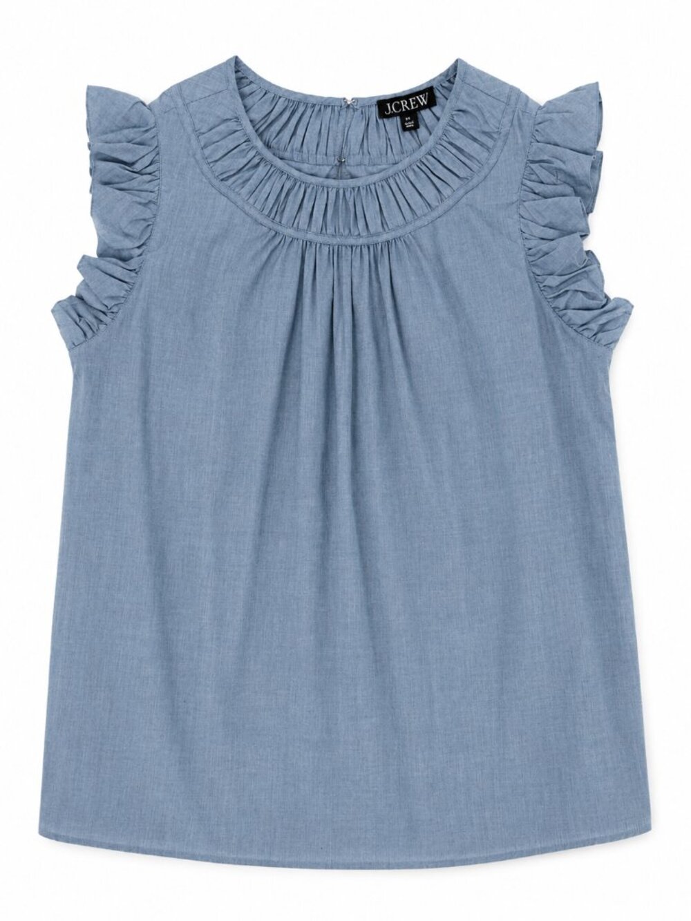 J.Crew Chambray Ruffle Sleeve Top XXL NWT Cotton Voile Blue